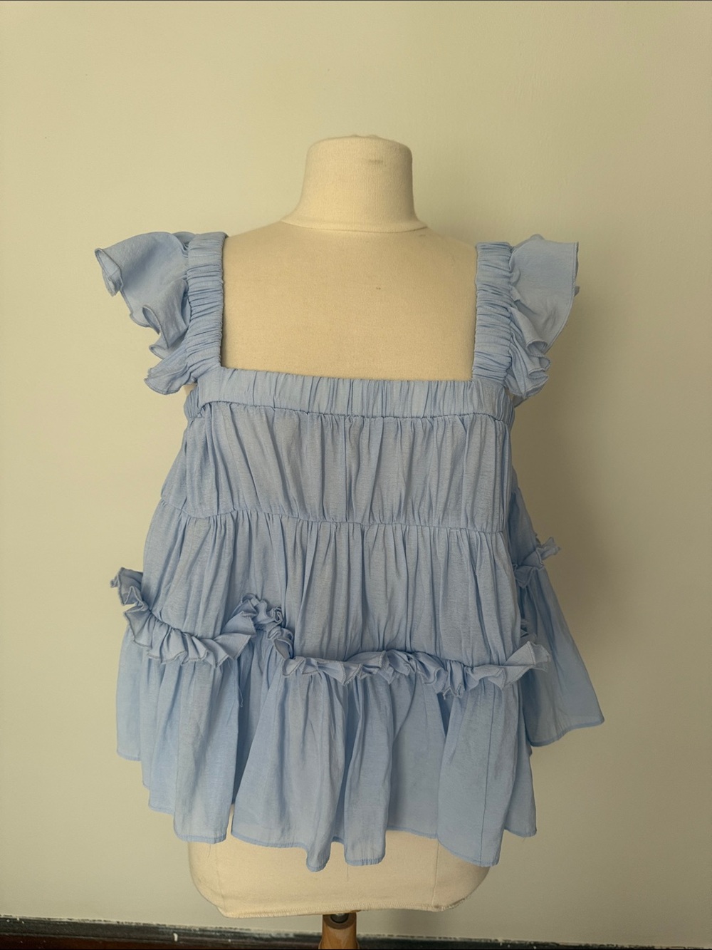 Light Blue Ruffle-Tiered Square Neck Camisole